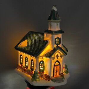 Cobblestone Corners Community Church Ceramic Christmas Village Holiday Decor Y2K